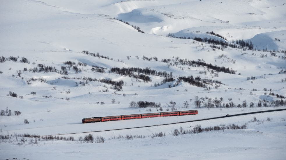 Norway train in snow